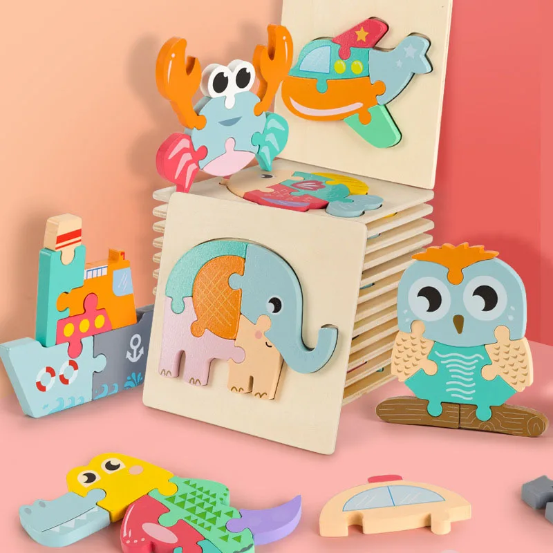 Montessori 3D Medinė Dėlionė, Kūdikių Žaislai, Edukaciniai Žaislai, Vaidina Pažinimo Animacinių filmų Suvokti Žvalgybos Galvosūkiai Vaikams, Mediniai Žaislai