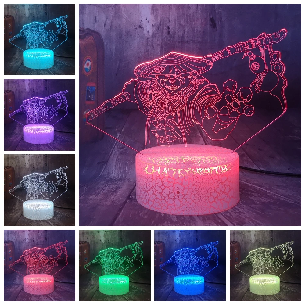 World of Warcraft Mist of Pandaria 3D Iliuzija LED Nakties Šviesos Crackle Baltos Bazės, Stalo Lempos Miegamojo Puošimas Kalėdų lempos Herojai
