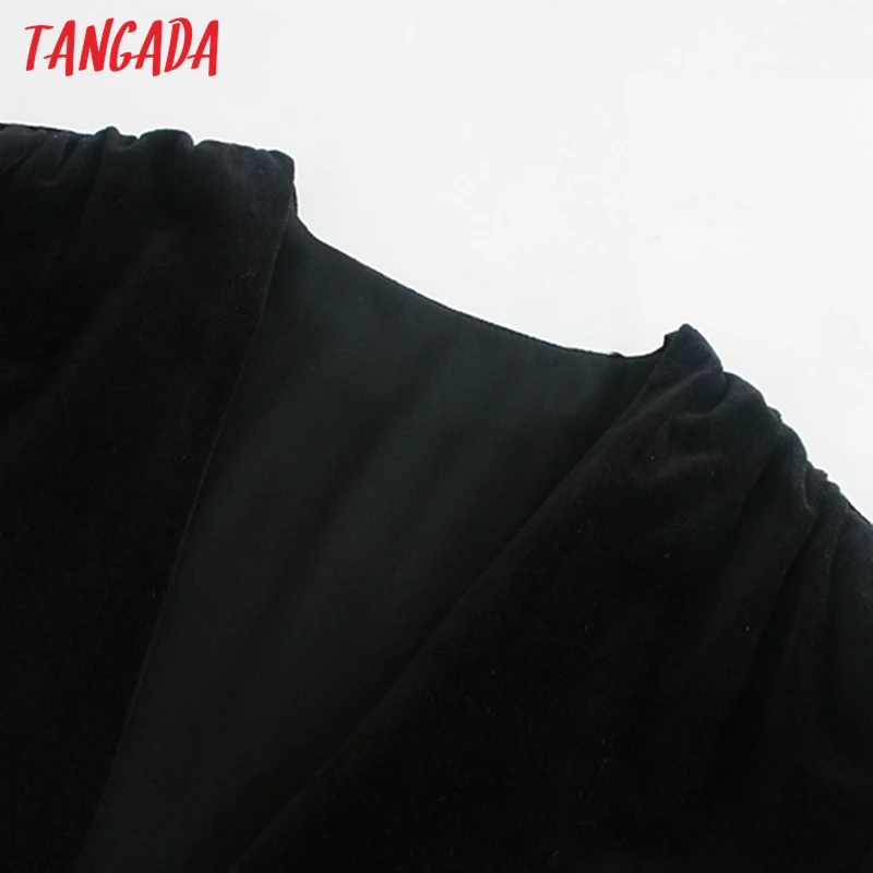 Tangada 2020 m. rudens-žiemos mados moterų kietas elegantiška juodo aksomo suknelė sluoksniuotos trumpomis rankovėmis v-kaklo ponios sexy mini suknelė 3H160