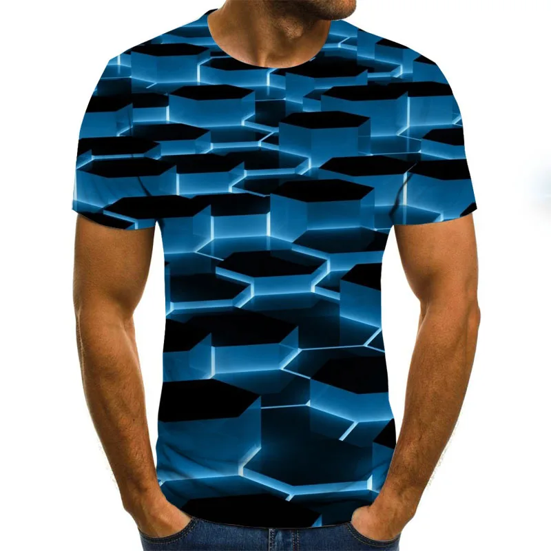 3D marškinėliai vyriški nereguliarus modelis atspausdintas trumpas rankovės vasaros atsitiktinis apvalios kaklo marškinėliai įdomus formos modelis gatvės drabužiai