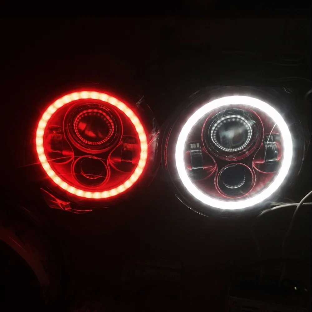 Raudonos Spalvos 40W 7 Colių Apvalus LED Žibintai Raudona/Balta DRL Visą Halo Priekiniu Motociklo 4X4 Offroad