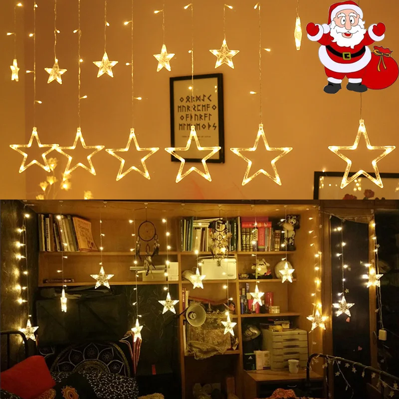 LED Šmėžavimas Žvaigždės Širdies String Žibintai ES Kištukas 220V Vandeniui Lauko Kalėdų Pasakos Girliandas Užuolaidų Žibintai Vestuves Dekoras