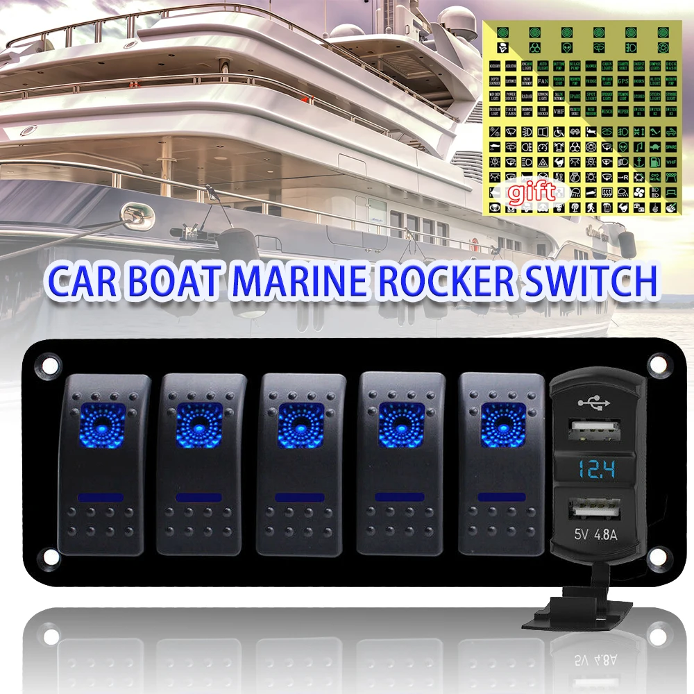 6 Gauja Automobilių Valtis Marine Svirtinis Jungiklis, Skydelis USB Dual LED išjungiklių Įtampa