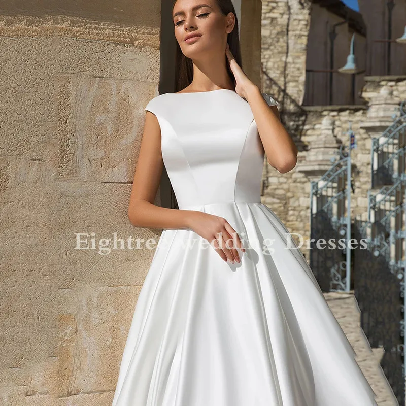 Eightree Paprastas Vestuvių Suknelės Satino 2021 Bžūp Rankovėmis Nuotakos Suknelė O Kaklo Backless Vestido de Noiva Užsakymą Plius Dydis