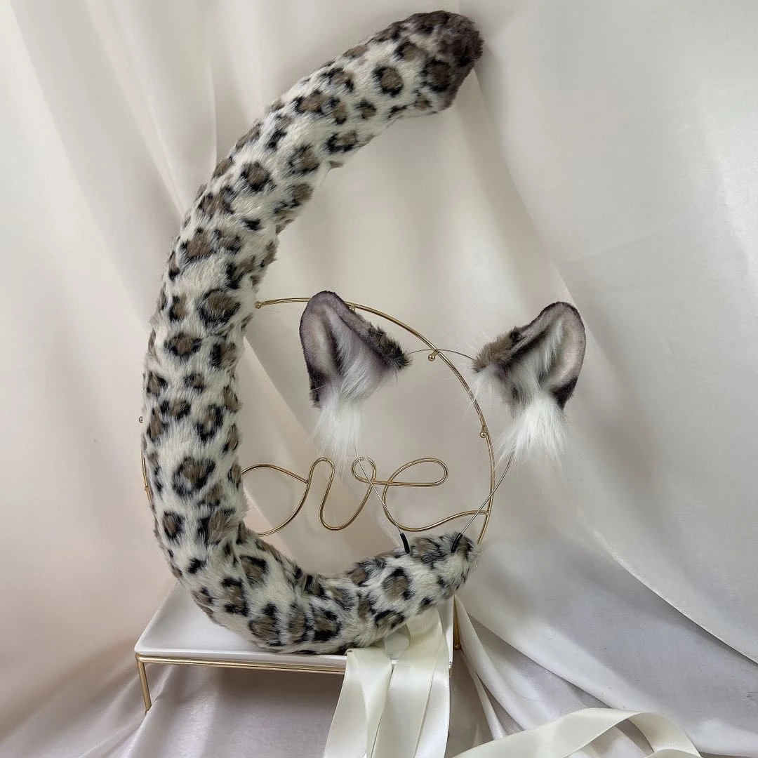 MMGG Nauja Snow leopard Ausis HairhoopTail Žvėries Stiliaus cosplay Leopard galvos Apdangalai Girl Moterų Kostiumų Priedai Užsakymą