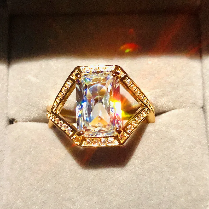 Prabanga Moterų Big Suqare Žiedas Unikalus Stilius Crystal Geltonos Aukso Užpildytas Vestuvinį Žiedą Mados Žada Sužadėtuvių Žiedai Moterims