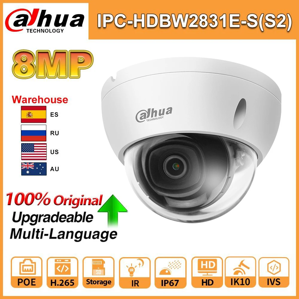 Dahua Originalus IP vaizdo Kamera IPC-HDBW2831E-S-S2 8MP PoE IR30m Įsibrovimo Tripwire Judesio Aptikimo SD Kortelės Lizdas IP67 IK10 Tinklo Kameros
