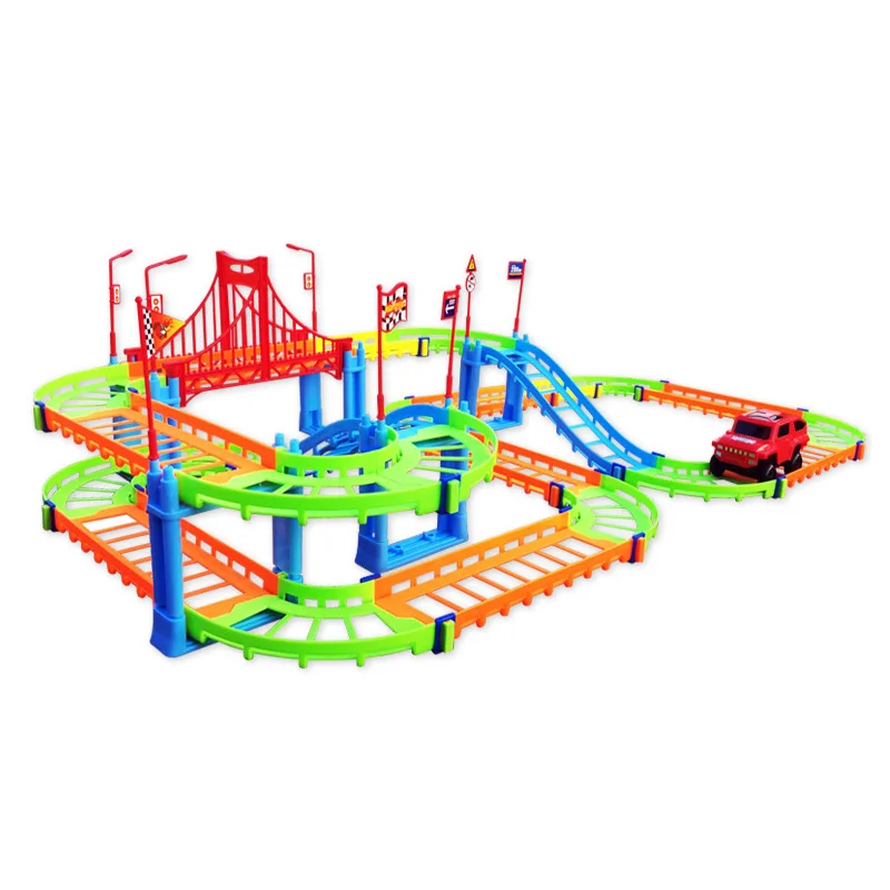 74PCS 3D Dviejų sluoksnių Spiralės Kelio kalnelius Žaislas Elektros Geležinkelių Automobiliu dėl Vaikų, Vaikams, Dovanų EIG88