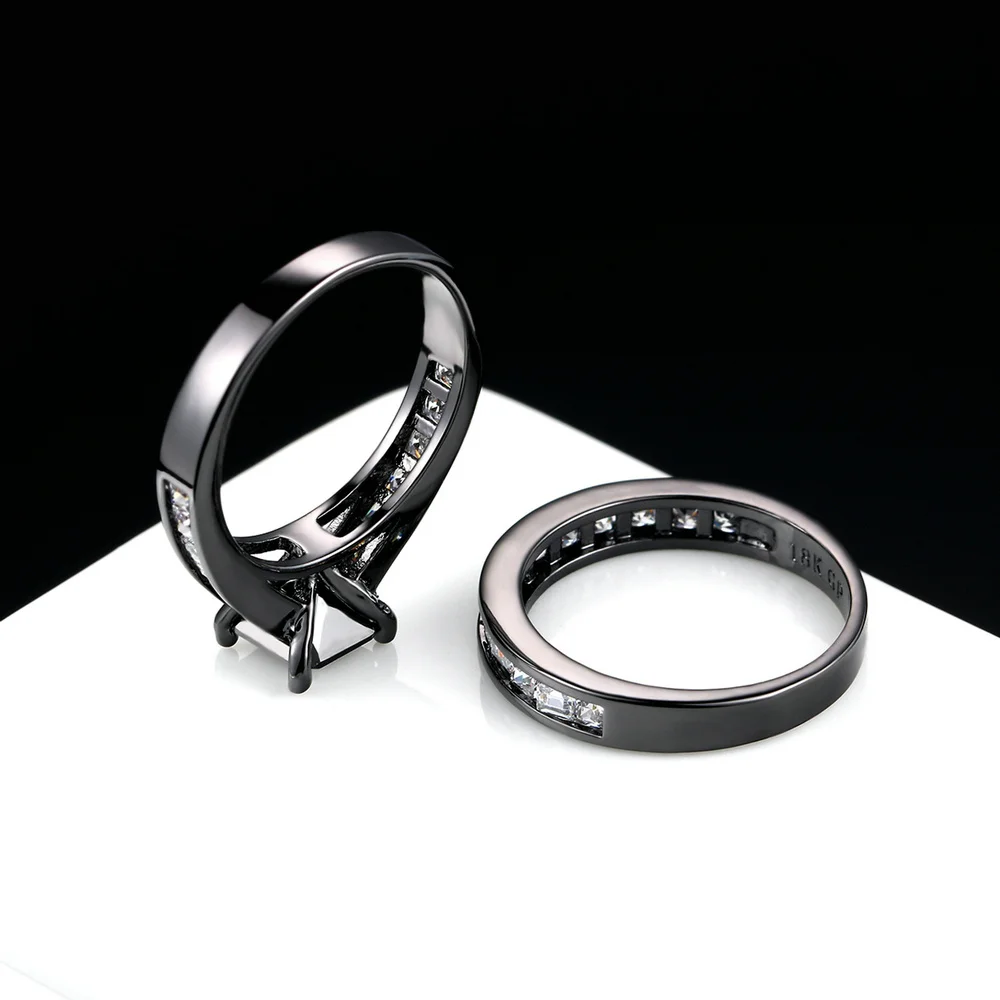 Aukščiausios Kokybės Kubinis Cirkonis Kvadratinių Supjaustyti Juoda Nano & Clear Crystal Žiedai Rinkiniai Juodojo Aukso Spalvos Mados Prekės ženklo Moterys Papuošalais DFR609