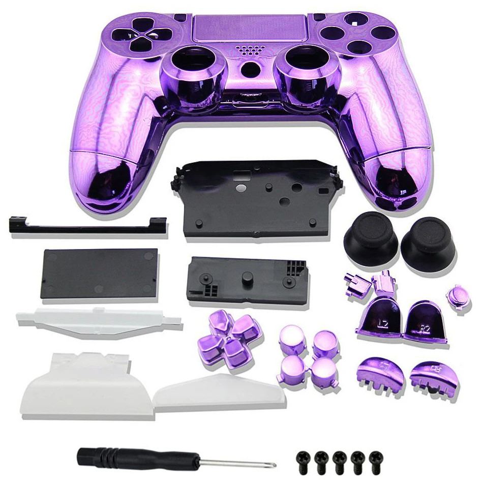 PS4 Pilnas Korpusas su Lukštais mygtuką, Padengti Chromo Danga Atveju PlayStation 4 DualShock 4 Belaidžio V1 Valdytojo Pakeitimo Violetinė