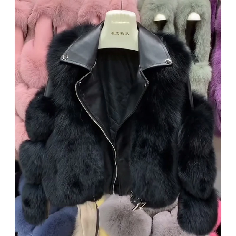 Leiouna Visą Fox Fur 2020 M. Žiemos Naujas Mados Žolės Trumpas Užtrauktukas Striukė Moteriška Susiuvimo Modelis Vienas Kailio moteriški Paltai Parkas