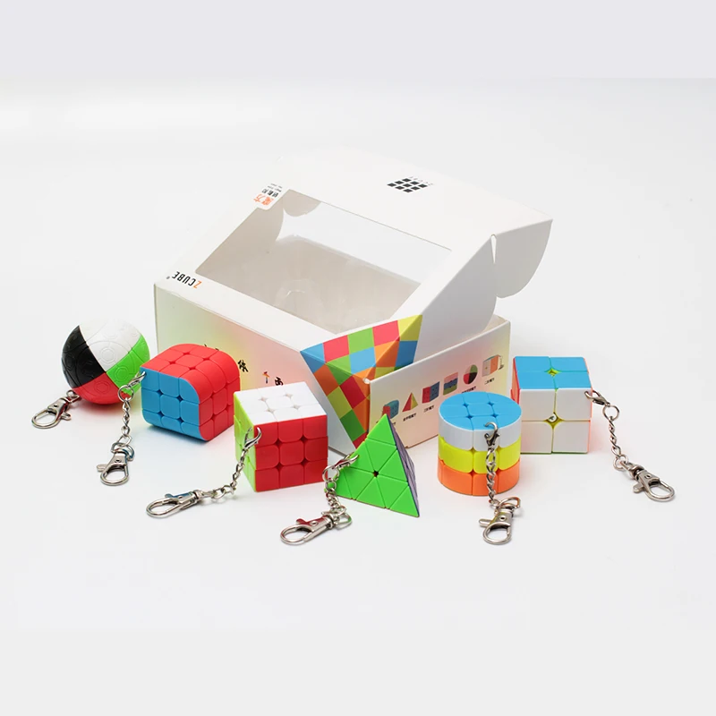 ZCUBE Pluoštas 6PCS/Rinkinys Dovanų Pakuotėje Mini Magic Cube 2x2x2 3x3x3 magija kamuolys Cilindrų Keychain Įspūdį Švietimo žaislai Vaikams