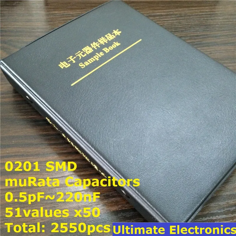 0201 Japonija muRata GRM033 serijos SMD Kondensatorius Mėginio knygų Rinkinys Asorti 51valuesx50pcs=2550pcs (0.5 pF) 220nF)