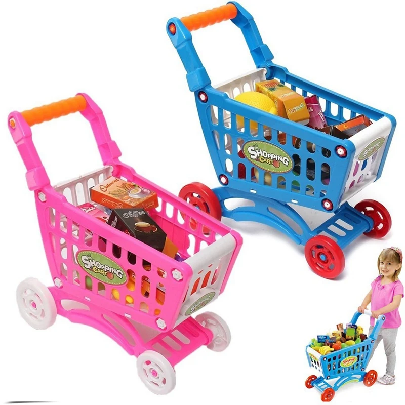 1Set Vaikams, Žaislai, Modeliavimo, prekybos centro Pirkinių Krepšelį Žaislas Mini Vežimėlis Su Vaisių, Daržovių Rožinė