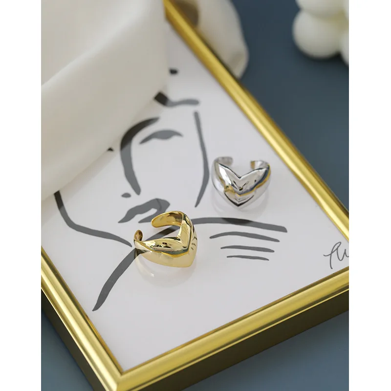 1pc Autentiški S925 Sterlingas Sidabro Fine Jewelry Blizgus Aukso/Baltos Širdies formos Juostos žiedas reguliuoti TLJ1048