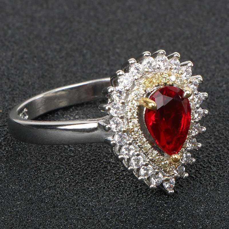 BIJOX ISTORIJA, mados 925 sterlingas sidabro juvelyriniai dirbiniai žiedas su vandens lašo formos ruby žiedai dovana moters vestuvių pažadas puotą