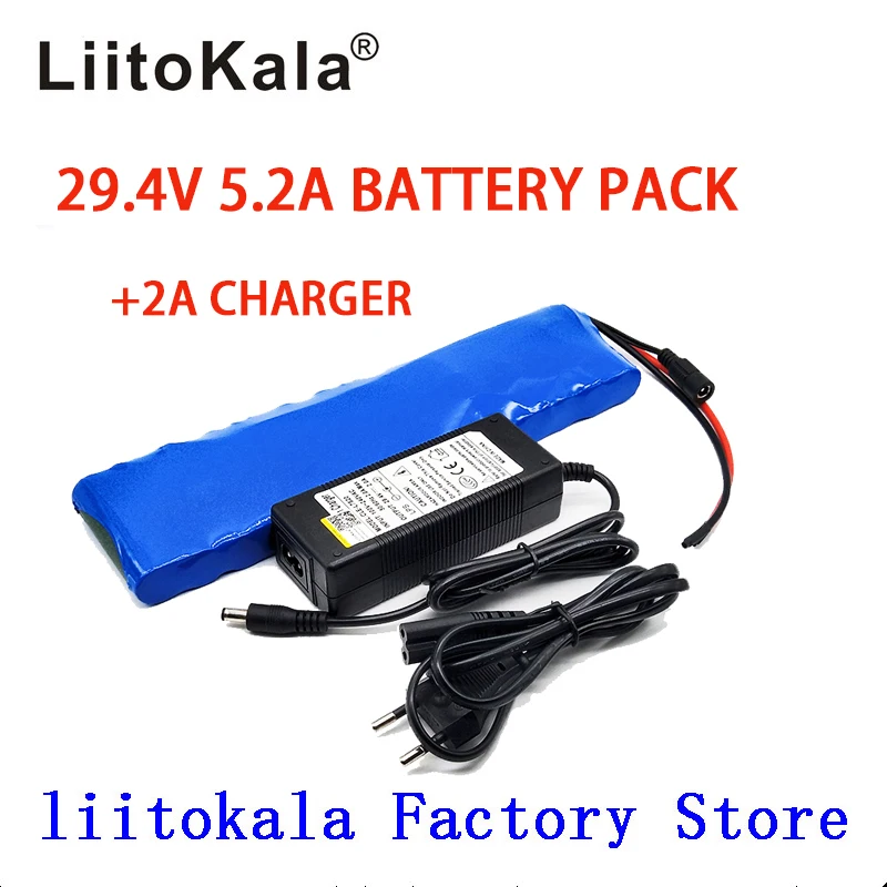LiitoKala 24V 5.2 Ah 7S2P 18650 Baterija li-ion baterijos 29.4 v 5200mah elektrinis dviratis mopedas /elektra +2A įkroviklis