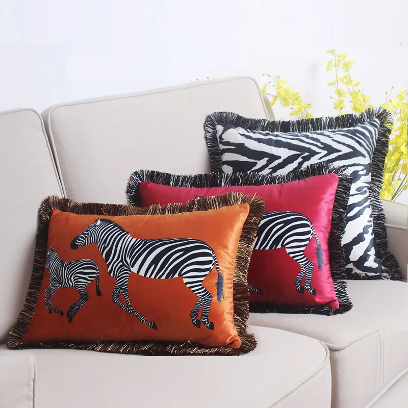 Namų dekoro Sofa Mesti Pagalvės Paprasta šiuolaikinės flanelė spausdinimo zebra kutais nėrinių užvalkalas sofos pagalvėlė padengti