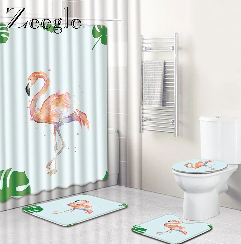 Zeegle Flamingo Modelį, Vonios kambarys, Vonia Motina ir Dušo Užuolaidų Tualetas kiliminė danga, Vonios Kilimėlis neslidus Namų Dekoro Tualeto Grindų Kilimas