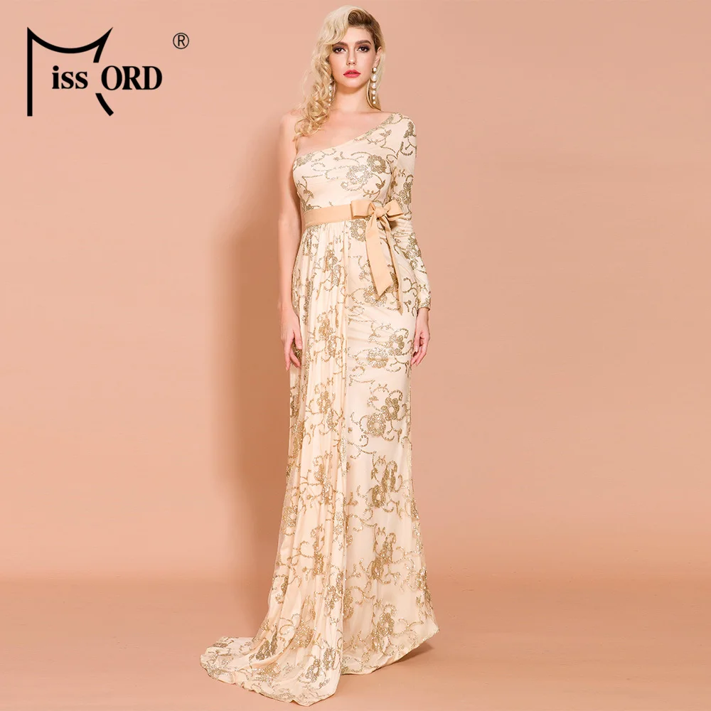 Missord 2021 m. Rudens ir Žiemos Nereguliarus Kaklo Vienos Rankovės Moterų Maxi Suknelės Elegantiškas Blizgučiai Nėrinių Moterys Šalis Suknelės FT19655