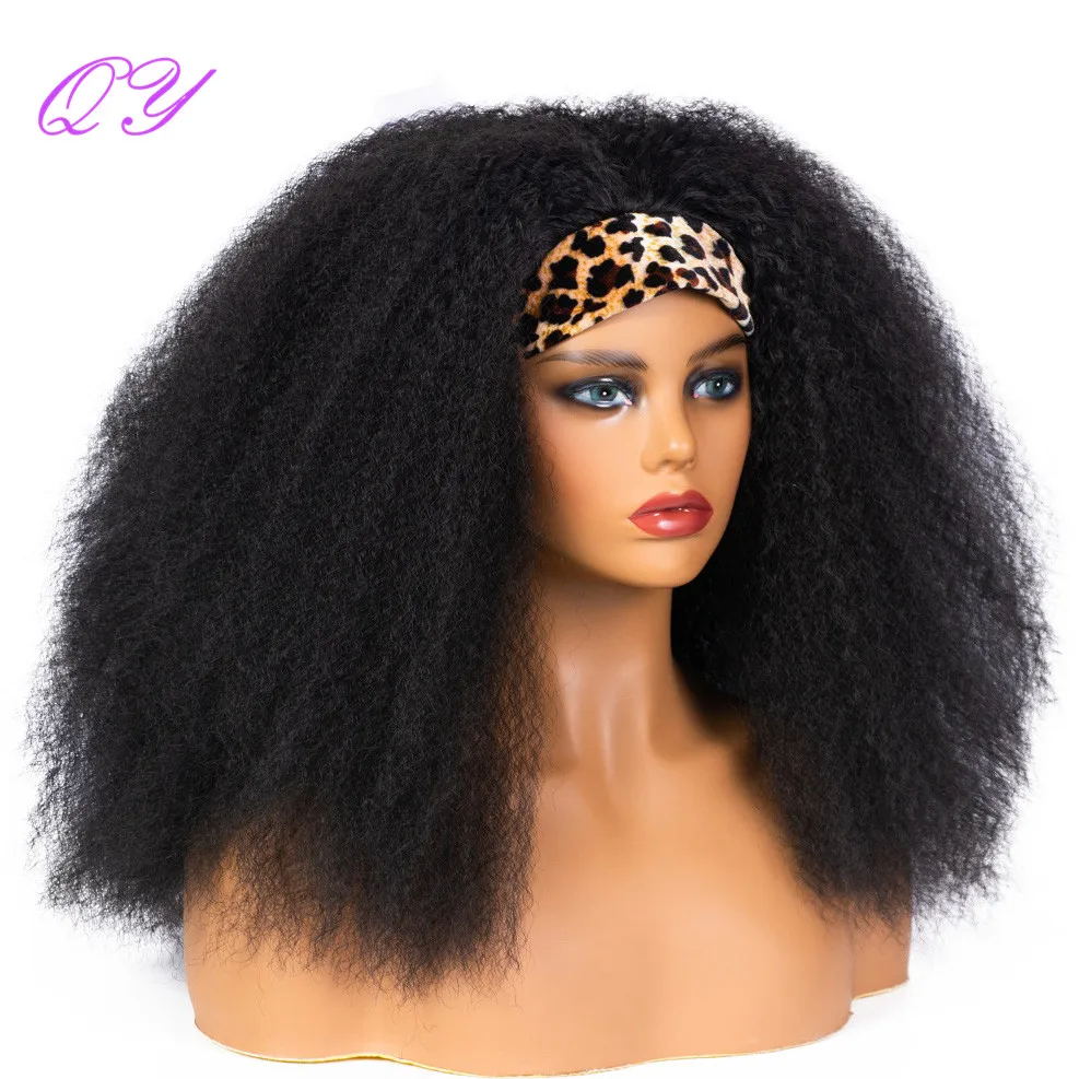 QY Didelis Plaukų Afro Keistą Garbanotas Lankelis, Perukai Moterims, Sintetinių Plaukų Perukai Wrap Plaukų Stilių
