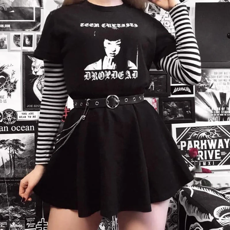 Lašas Miręs Moterų Gotikos T-Shirt Egirl Edgy Mados Estetinės Negabaritinių Marškinėlius Moterų Harajuku Streetwear Grunge Viršuje Drabužiai