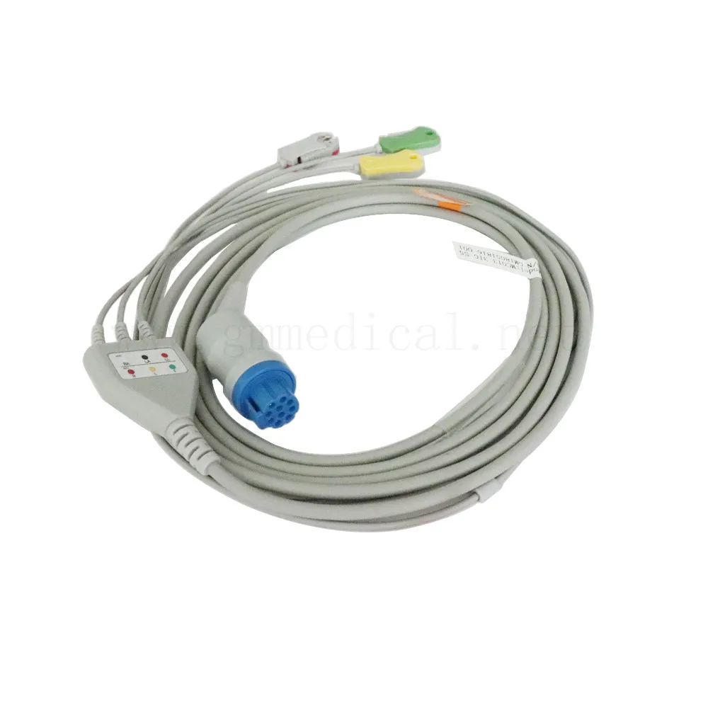 Vienas gabalas EKG kabelis su leadwire,3-švino,IEC,Grabber, 10 pin female ,4.7 K pasipriešinimo.