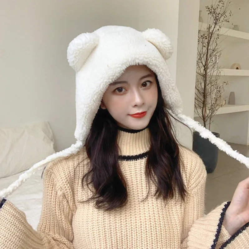 Hat mielas lokys ausis pūkuotas minkštas mergina Baotou skrybėlę vaikų rudens žiemos korėjos versija, Japonijos šiltas ausų apsaugos skrybėlę