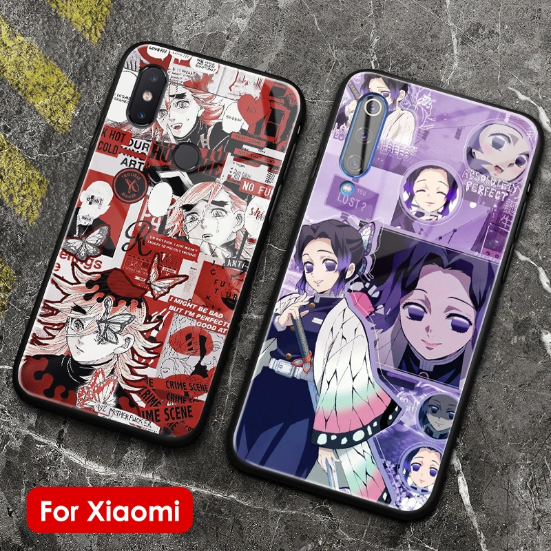 Kimetsu nr. Yaiba anime koliažas minkšto silikono stiklo telefonas padengti shell Xiaomi Mi 8 9 SE Mix 2 2s 3 RedMi Pastaba 5 6 7 8 Pro