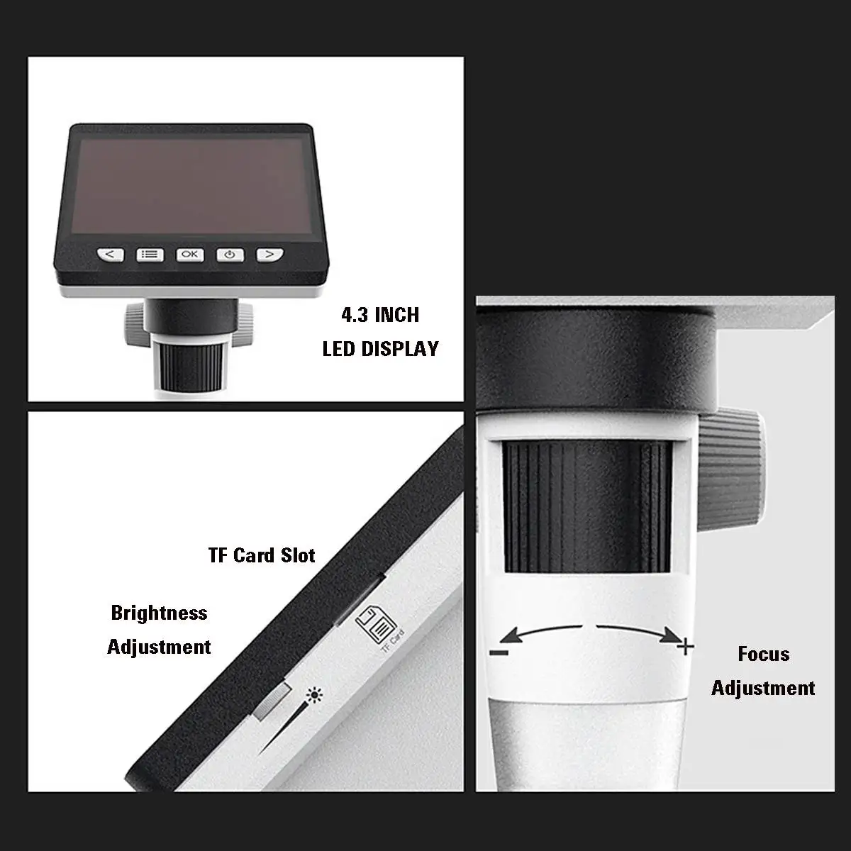 ZEAST 1000X 4.3 HD 1080P LCD Ekranas Skaitmeninis Vaizdo Mikroskopu didinamasis stiklas Stalinis Didinamasis Stiklas baterija /USB įkrovimo PC