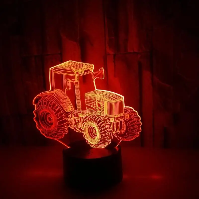 1Pc Traktoriaus 3D Mažas Naktį Šviesos Spalvinga Jutiklinis Nuotolinio Valdymo Atmosferą 3D Mažas Stalo Lempos(Juoda, Valdiklis su Baterija)