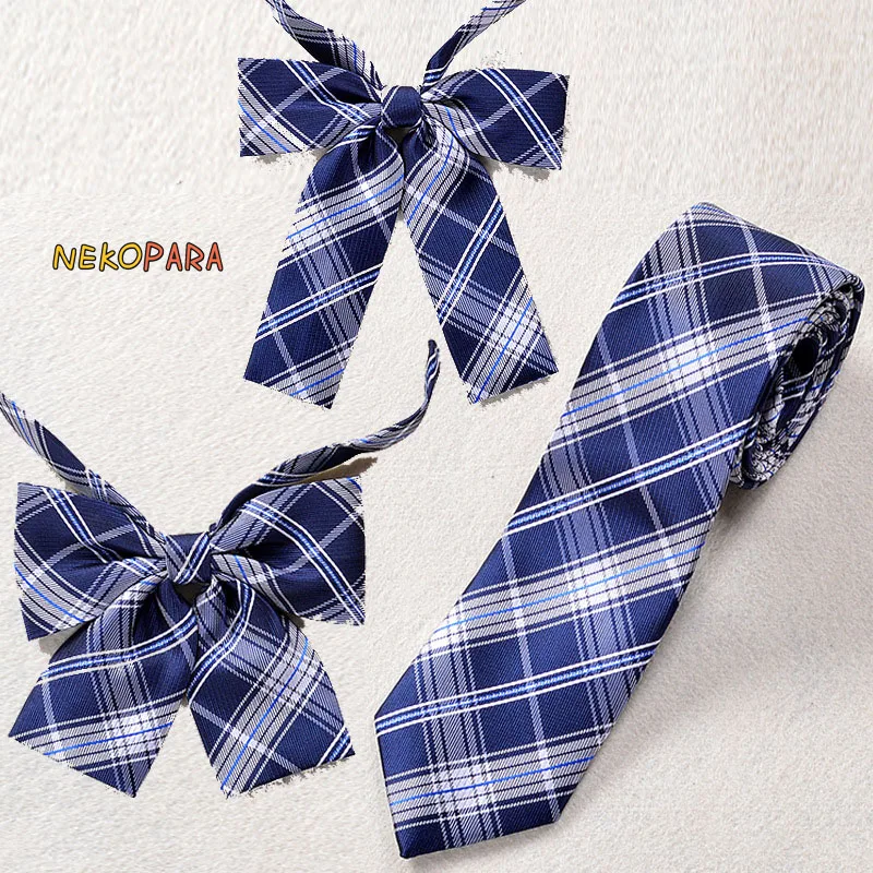 Naujus Mėlynos spalvos Pledas peteliškę Mielas Japonų Mokyklos Mergaičių JK Vienodas Studentų Bowknot Lolita Necktie Siuvinėjimas