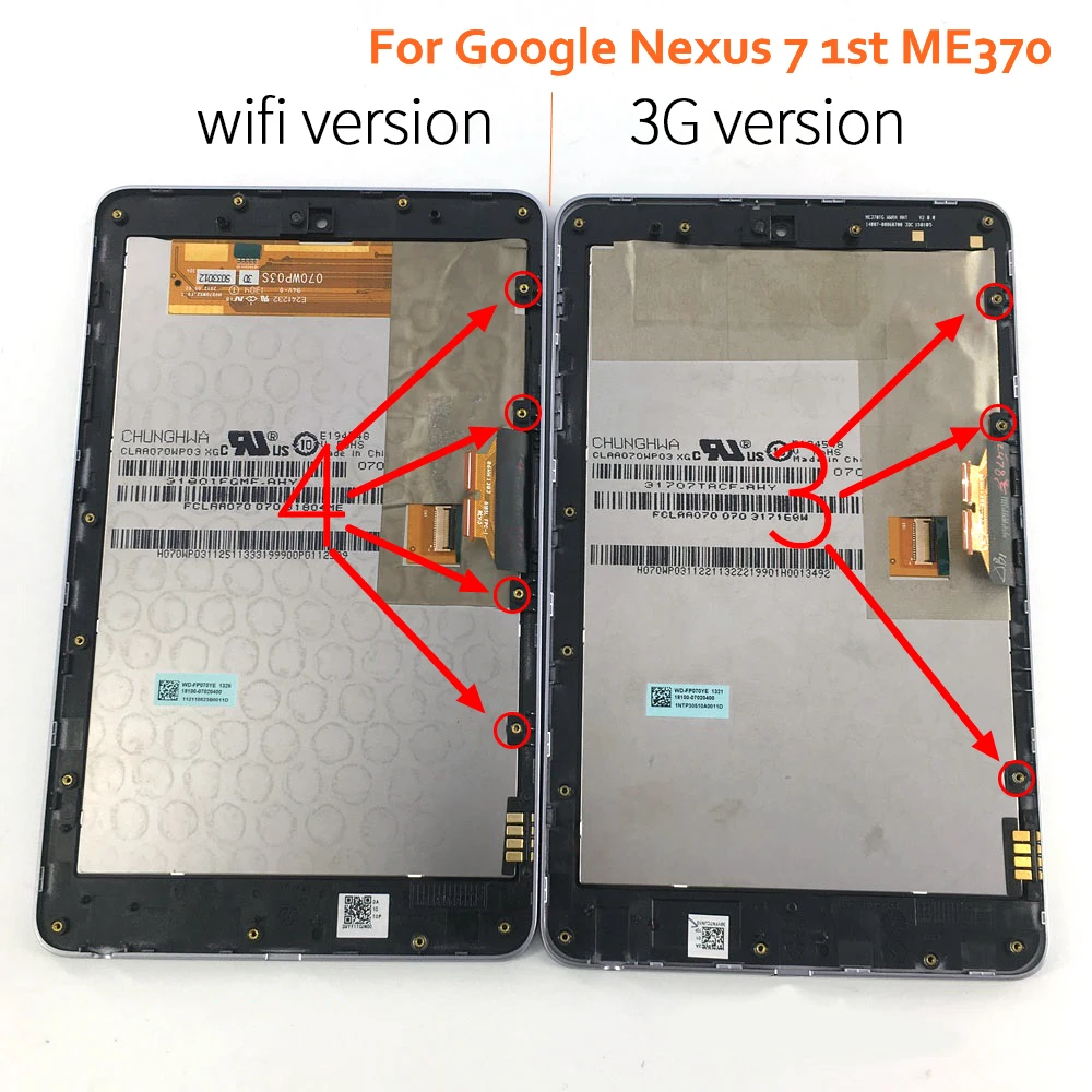 Originalus LCD Asus Google Nexus 7 1 ME370 2012 M. LCD Ekranas + Touch Ekranas skaitmeninis keitiklis Stiklas Su karkasu Asamblėja