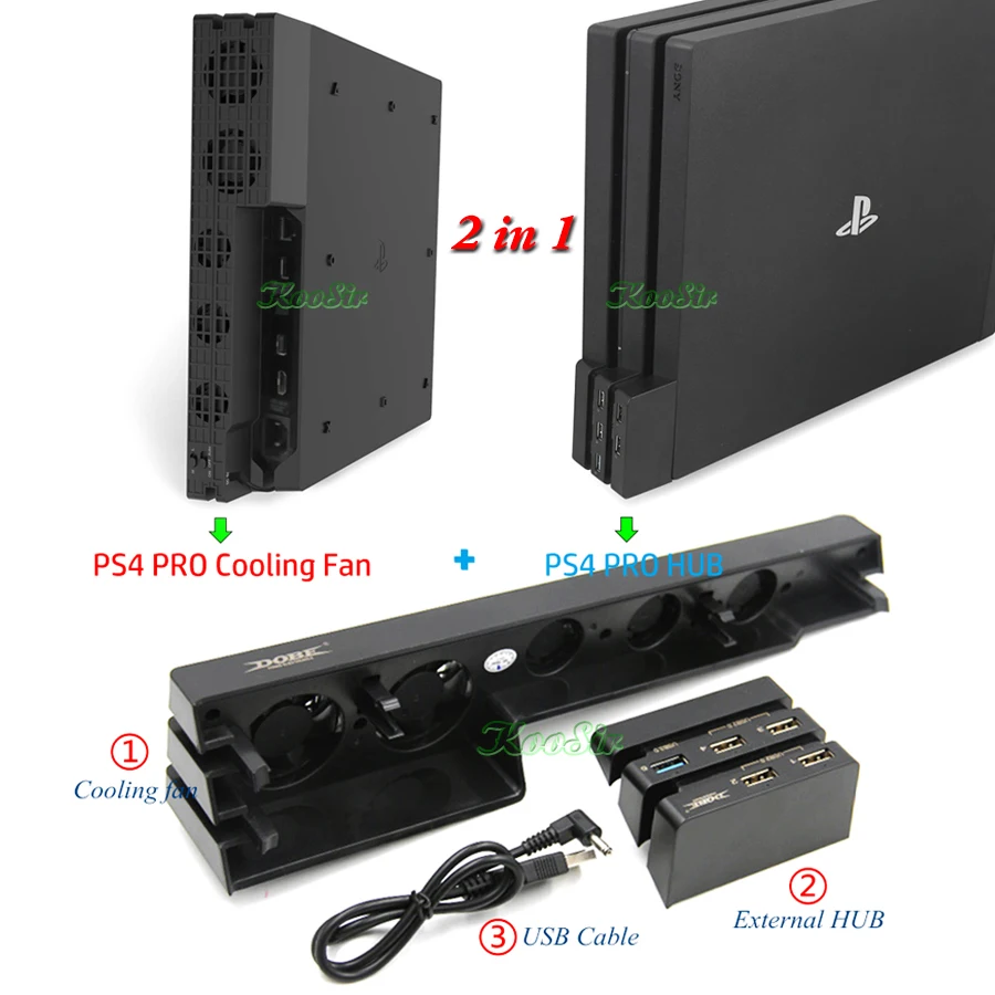 2 in 1 Rinkinys PS4 PRO Mulitfunction Greitai Aušinimo Ventiliatoriaus Aušintuvas Stovi & PS 4 Pro Išorės 5 USB HUB PlayStation 4 Pro Priedai