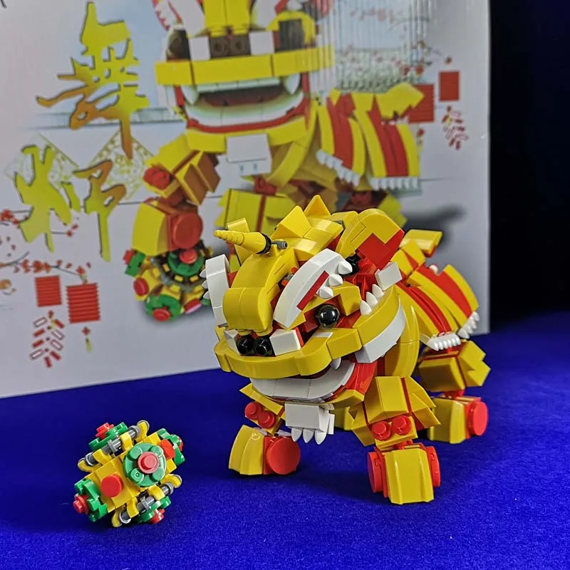 522PCS Mini Lion Dance Blokai Žaislai Vaikams 2020 Naujas Kinijos Kultūra Kolekcijos Paveikslas Modelis Juokinga Plytos Vaikų Žaislas