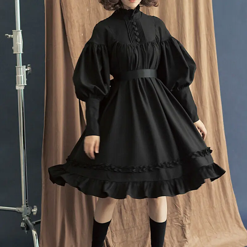 Gotikos Derliaus Lolita Dress Moterų Japonų Stiliaus Rūmuose Princesė Suknelės Žibintų Rankovės Mielas Šalies Saldus Cosplay Kostiumas Suknelė