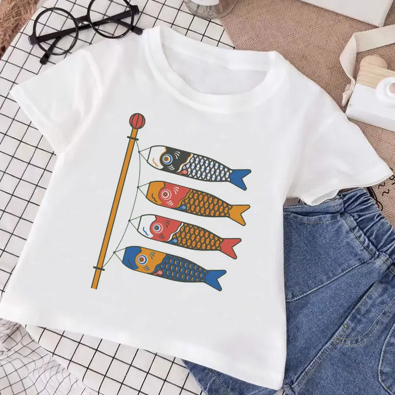 Vasaros 2019 Naujas Berniukų Marškinėliai Japonų Animacinių Filmų Žuvis, Suši Maisto Mielas Modelis Merginos Viršūnes Harajuku Vaikams Laisvalaikio Marškinėliai 