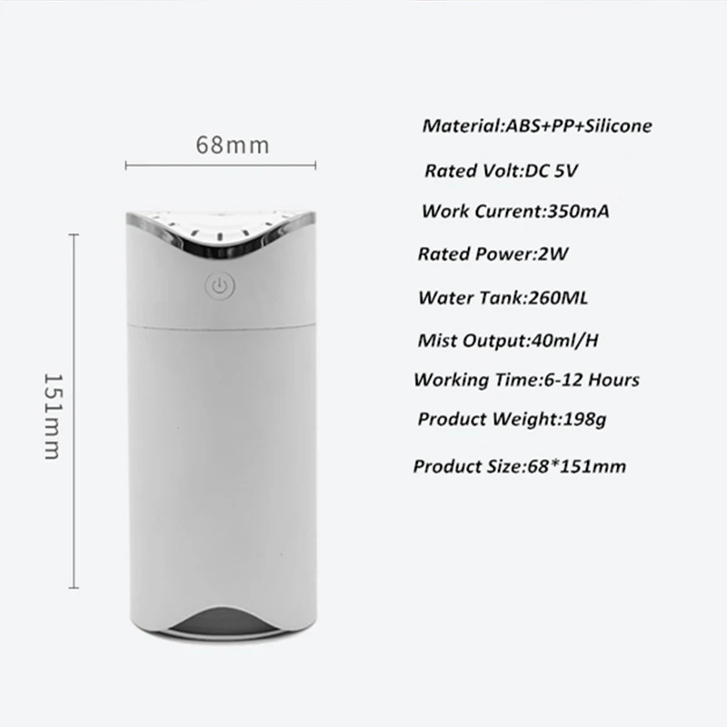 Nešiojamų Mini Drėkintuvas 260ml Sunkus Rūkas Silent Ultragarso USB Aromato eterinis Aliejus Difuzoriaus Biuro Automobilį Su Rianbow Šviesos