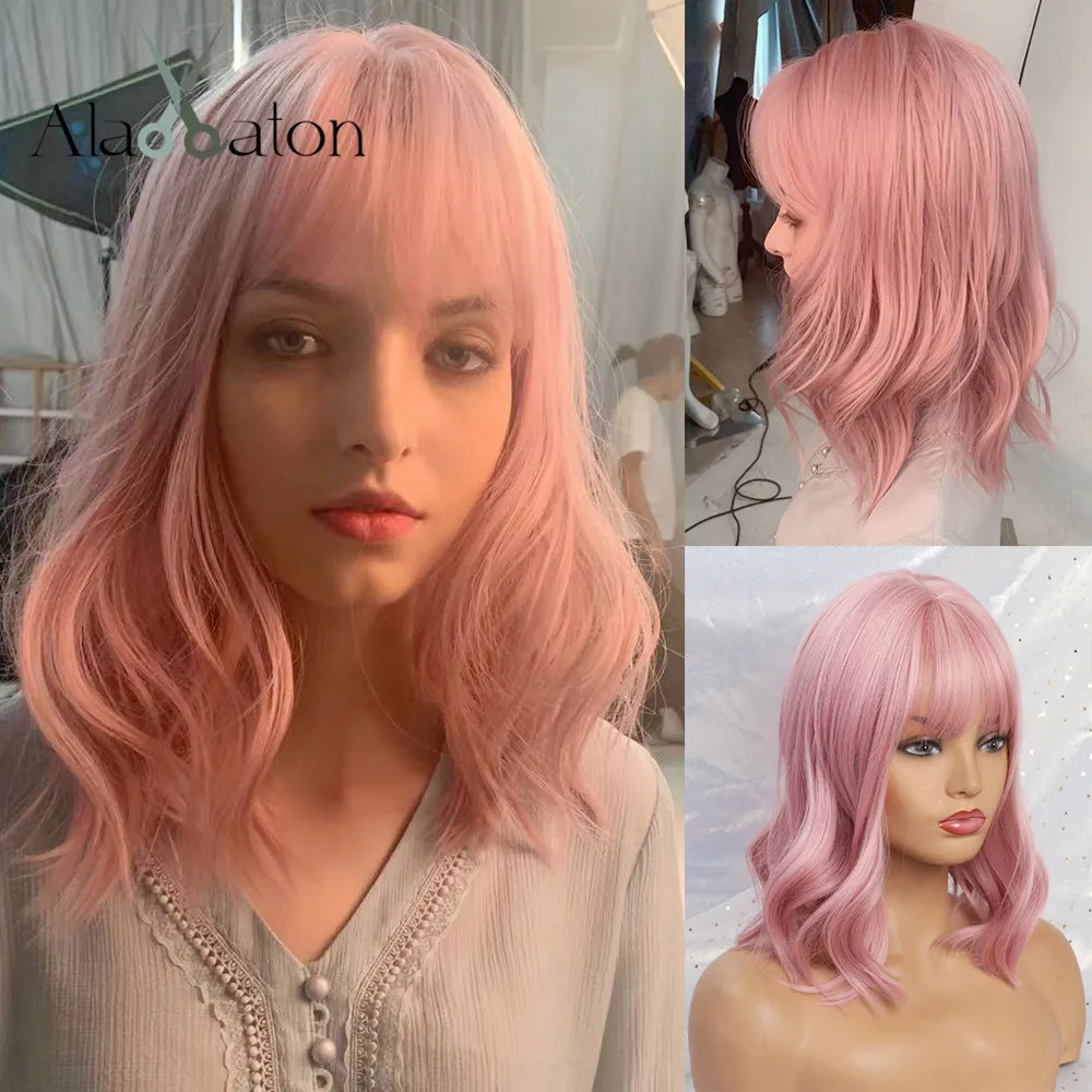 ALAN EATON Cute Lolita Pink Garbanoti Vidutinio Anime Lady Sweet Kirpčiukai Pabrėžti Sintetinių Plaukų Cosplay Perukai Atsparus Karščiui Kasdien Perukai