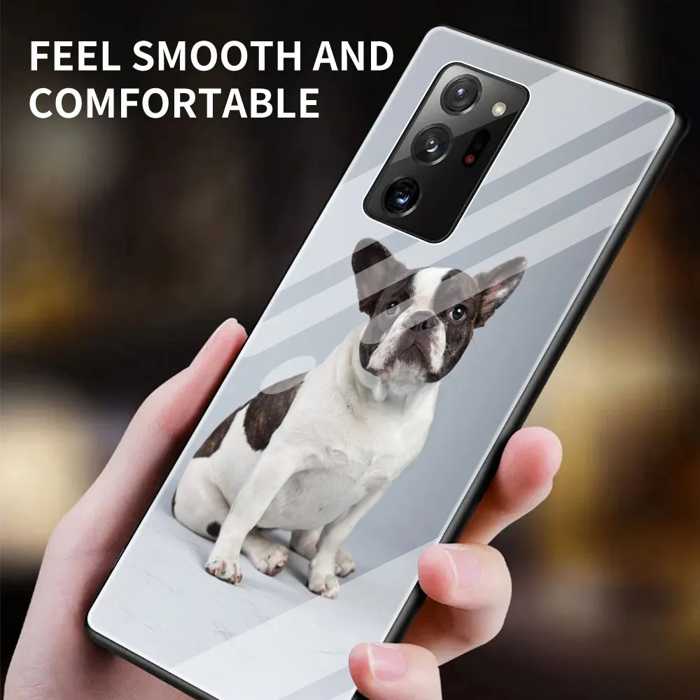 Grūdintas Stiklas Telefono dėklas, Skirtas Samsung Galaxy Note, 20 Ultra 5G 8 9 10 Plius 10 Lite Galinį Dangtelį Coque Fundas prancūzų Buldogas Šuo