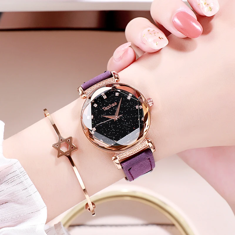KARŠTO Parduoti Ponios Moterys, Žvaigždėtas Dangus Odos Prabangos Prekės ženklo Kvarciniai Rankiniai Laikrodžiai Diamond Reloj Mujer Zegarek Damski Relojes Para Mujer
