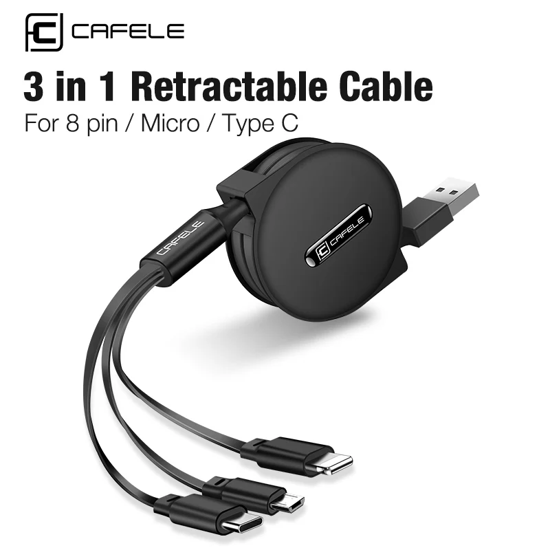 Cafele 3 in 1 Ištraukiama Micro USB Kabelį, Tipas C, Greito Įkrovimo Kabelis Huawei 
