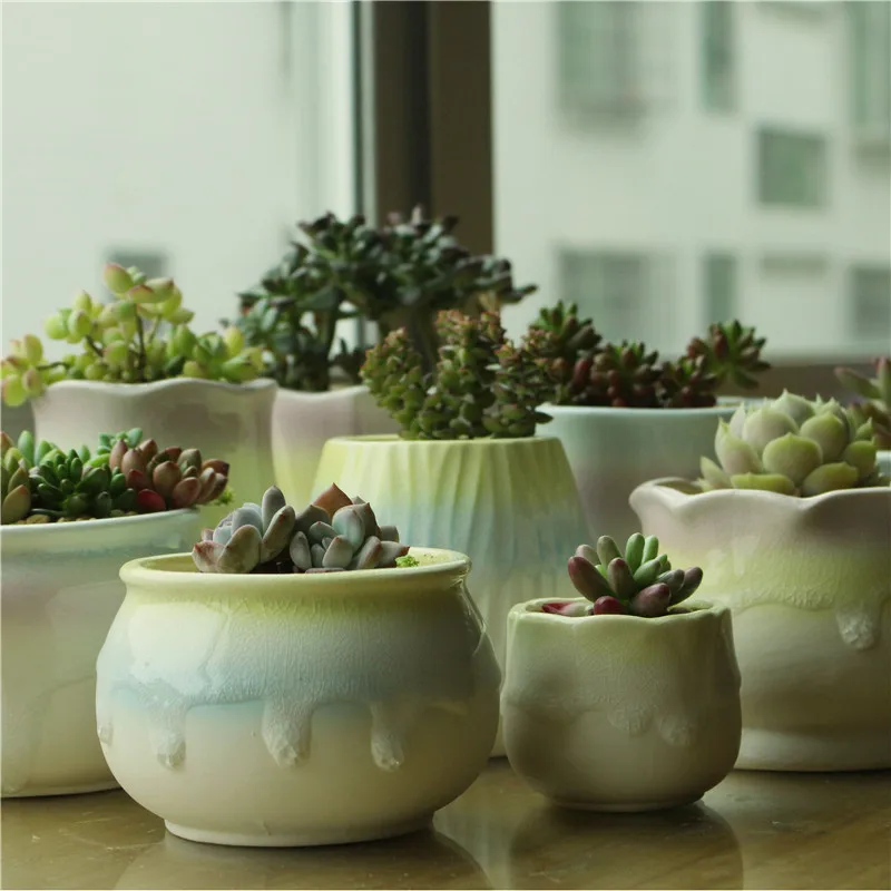 Naujas Succulents Gėlių Puodą Keramikos Vazonas Vaivorykštė Ledo Krekingo Balto Porceliano Sultingas Gėlių Vazonas Be Žalieji Augalai