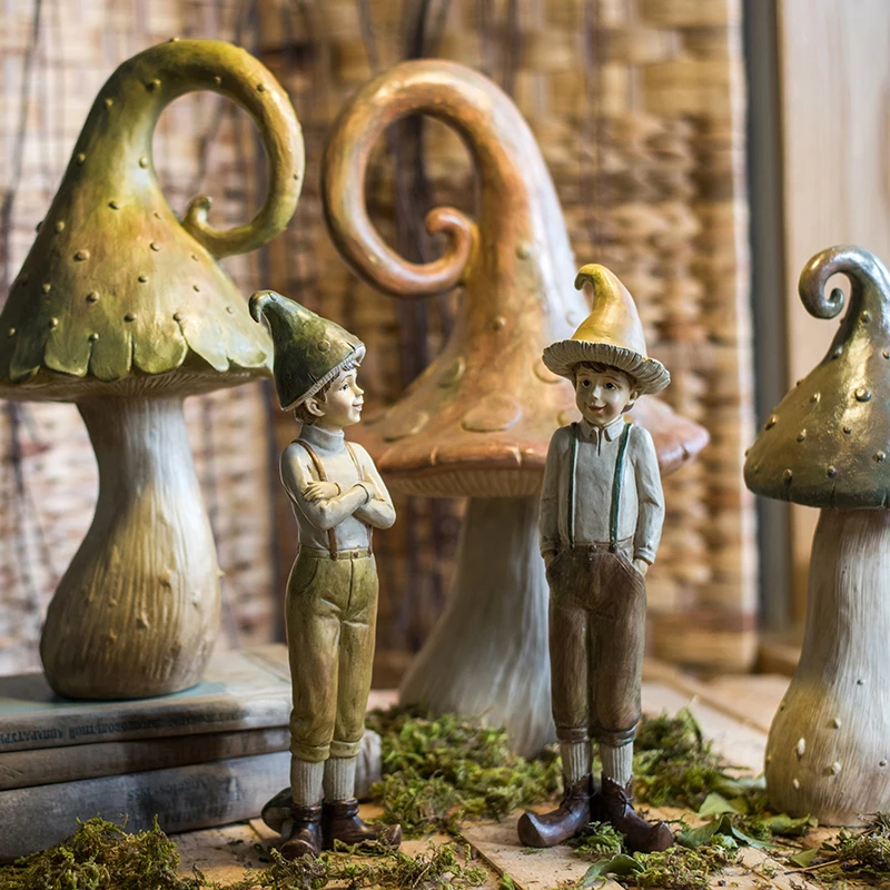 Miško Elfas grybų berniukas dervos apdailos pasakų sodas miniatiūrinės figūrėlės amatų namų dekoro priedai už kambarį
