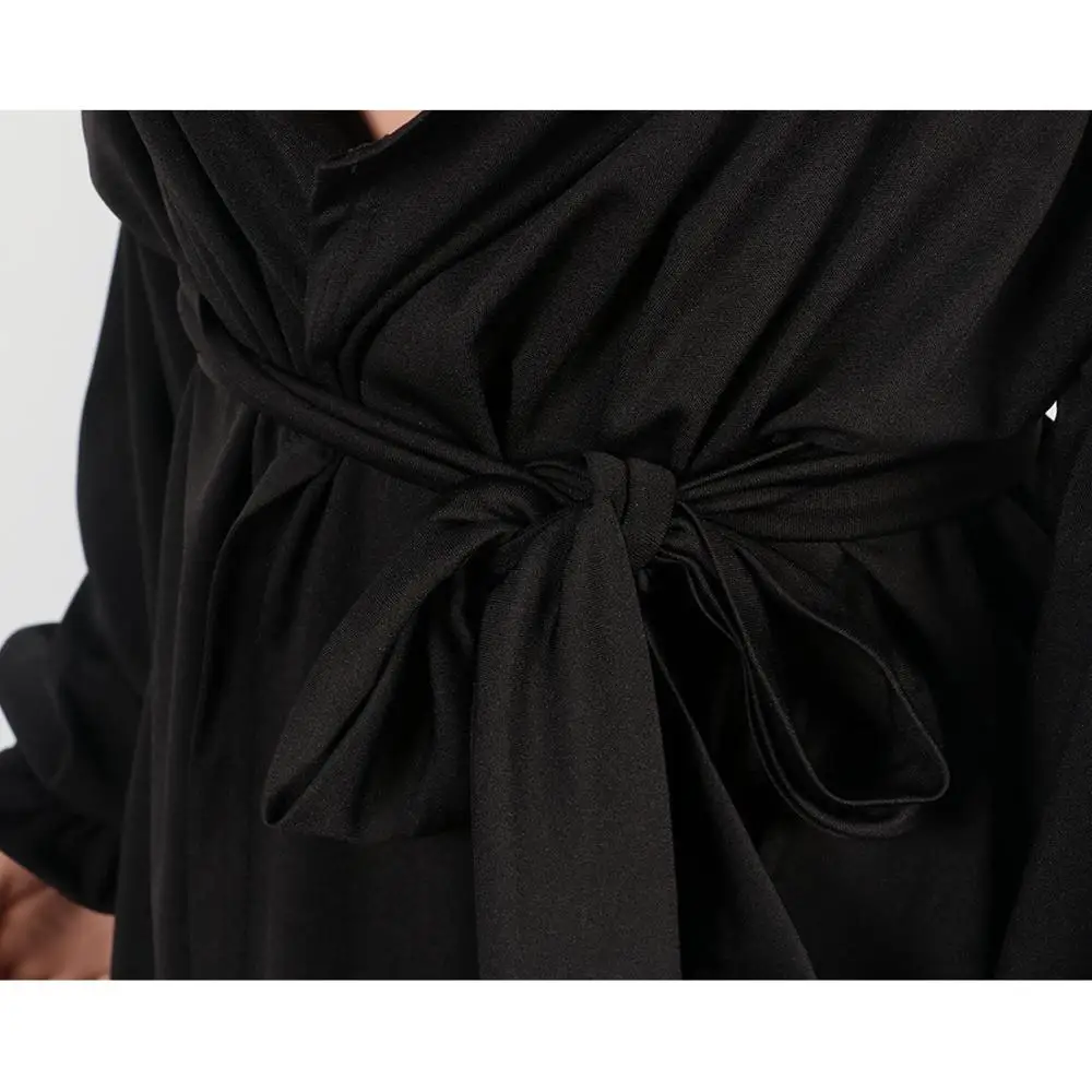 Umeko Rudenį Giliai V-kaklo Prarasti Trumpi Juodi Marškinėliai Suknelė Moterims, Ilgai Žibintų Rankovės Sūpynės 