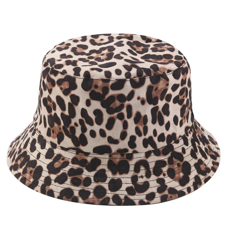 Mados Suede Leopard Print Kibiro Kepurę Moterų Atsitiktinis Kibirą Kepurė Panama Žvejys Žvejybos Hat Lauko Streetwear Hip-Hop Skrybėlę