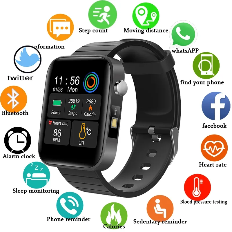 Vyrų Skambučių Priminimas SmartWatch Pedometer Smart Watch Moterys Su Kūno Temperatūrai Matuoti Širdies Ritmo Monitorius Sport Tracker Laikrodžiai