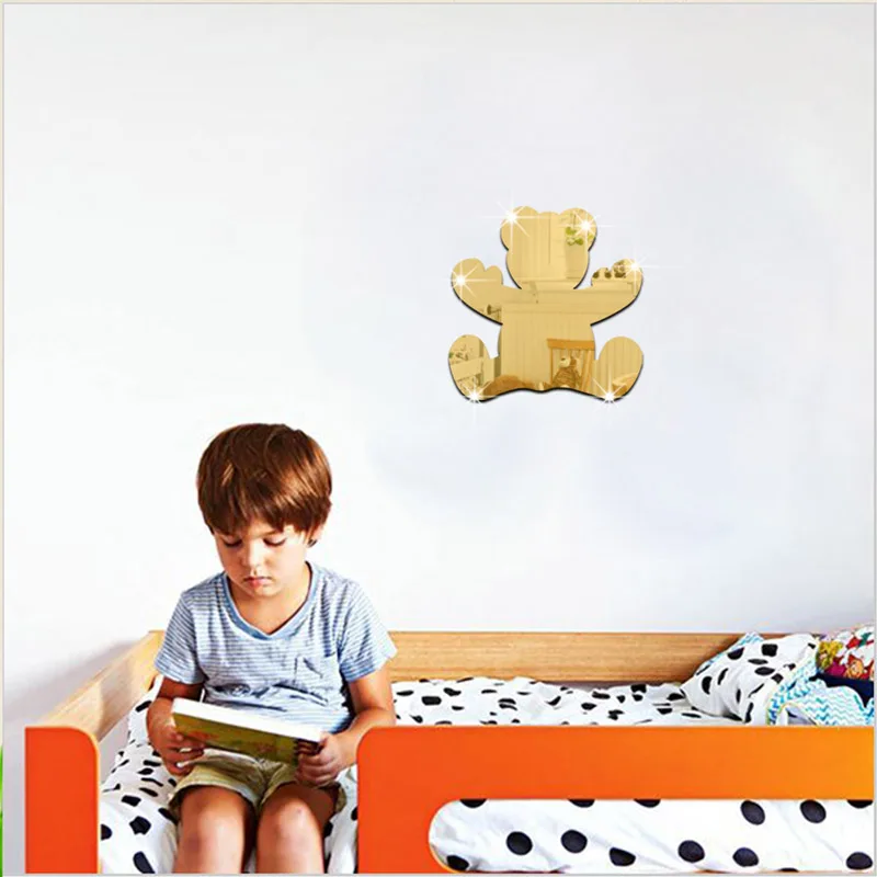 Šiuolaikiniai Vaikai 's Kambarys Miegamasis Dekoro Lipdukai 3D Lokys Veidrodis iš Akrilo Veidrodis, Sienų Lipdukai Kambarį Namo Apdaila