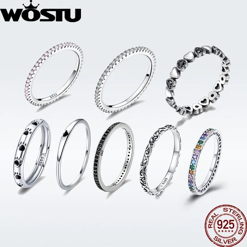 WOSTU Originali 925 Sterlingas Sidabro Žiedas Paprastų Geometrinių Apvalios Formos Viena ant kitos Piršto Žiedai Moterų, Mergaičių, Fine Jewelry