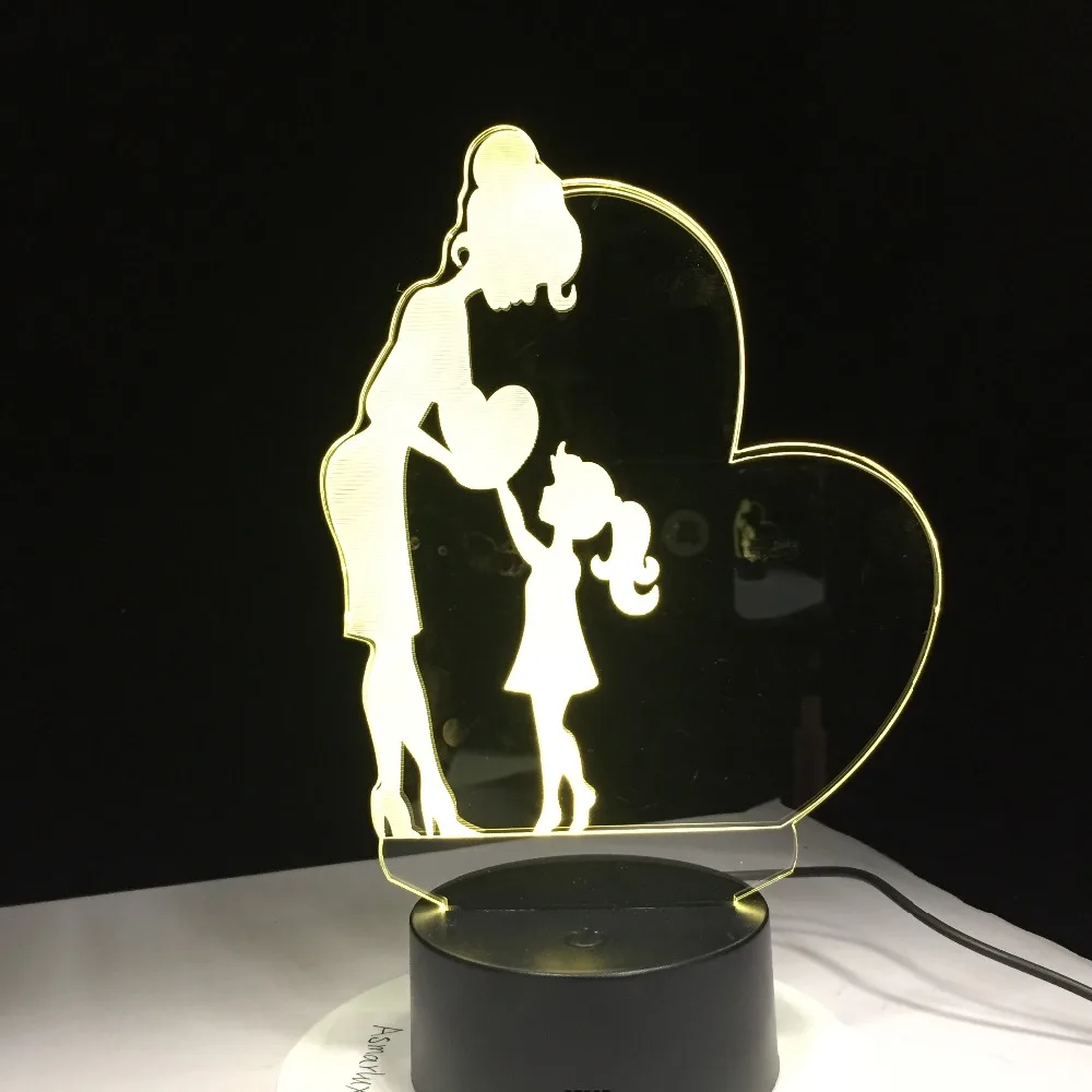 Mamos ir Dukters Meilės Dovana 3D LED Lempos Naktį Šviesa, su 7 Spalvų Keitimas Motinos Dovaną Atgal Į Mokyklą Biudžeto Spręsti Dovana Lašas Laivas